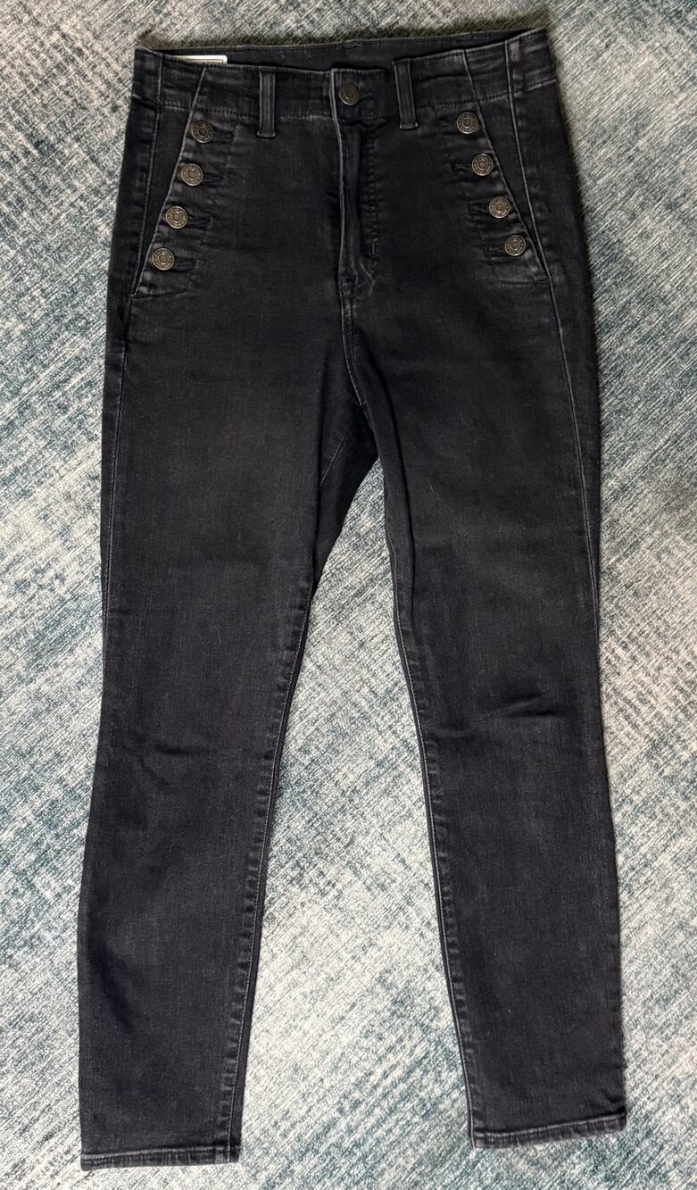 Gap True Skinny High Rise Jeans 26 Button Fly Ankle Detail Faded Black